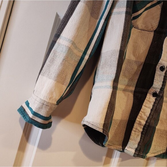 B.O.G Trading green and gray plaid heavyweight cotton button up M - Picture 3 of 6